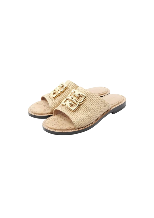 Givenchy 4G Plaque Raffia Flat Mules