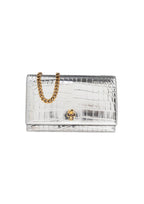 Alexander McQueen Small Skull Croc-Embossed Leather Crossbody Bag – Silver – Women