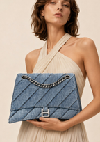 Balenciaga Crush Medium Shoulder Bag Denim Blue Women