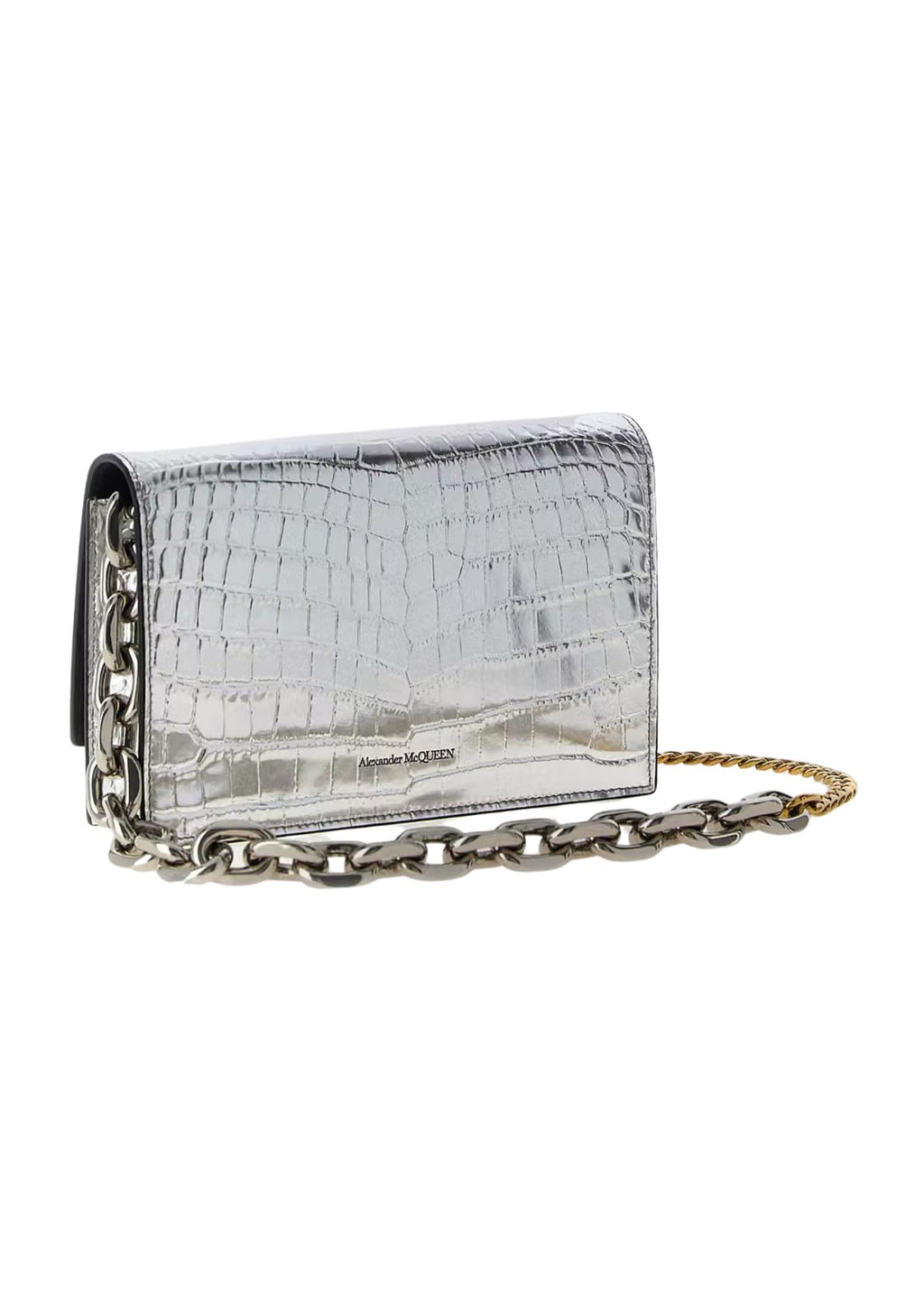 Alexander McQueen Small Skull Croc-Embossed Leather Crossbody Bag – Silver – Women