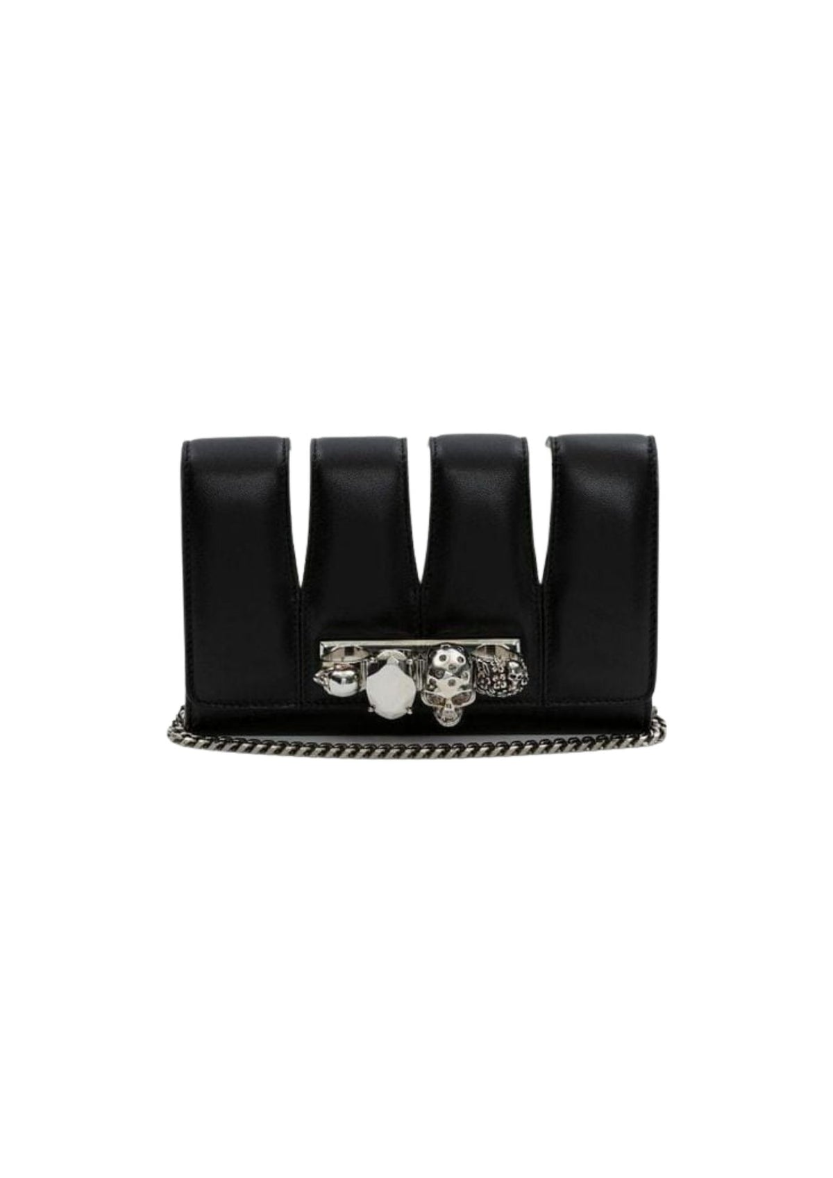Alexander McQueen The Slash Four-Ring Leather Shoulder Bag – Black/Silver – Women
