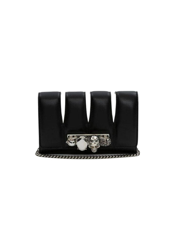 Alexander McQueen The Slash Four-Ring Leather Shoulder Bag – Black/Silver – Women