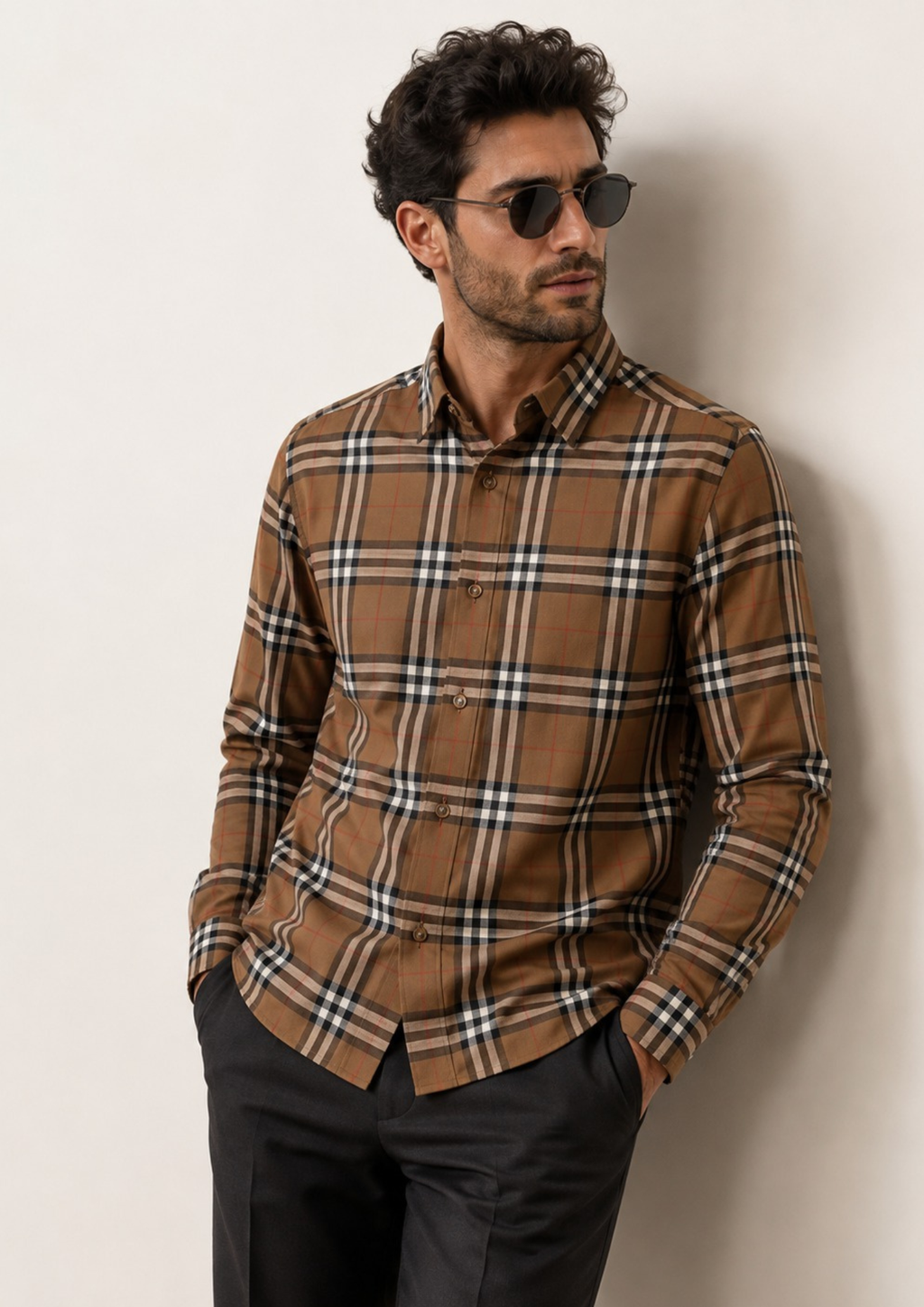 Burberry Shefford Long-Sleeved Check Shirt Beige Men