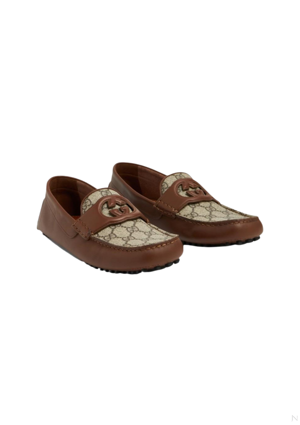 Gucci Square Toe Leather Loafers in Brown - front product view