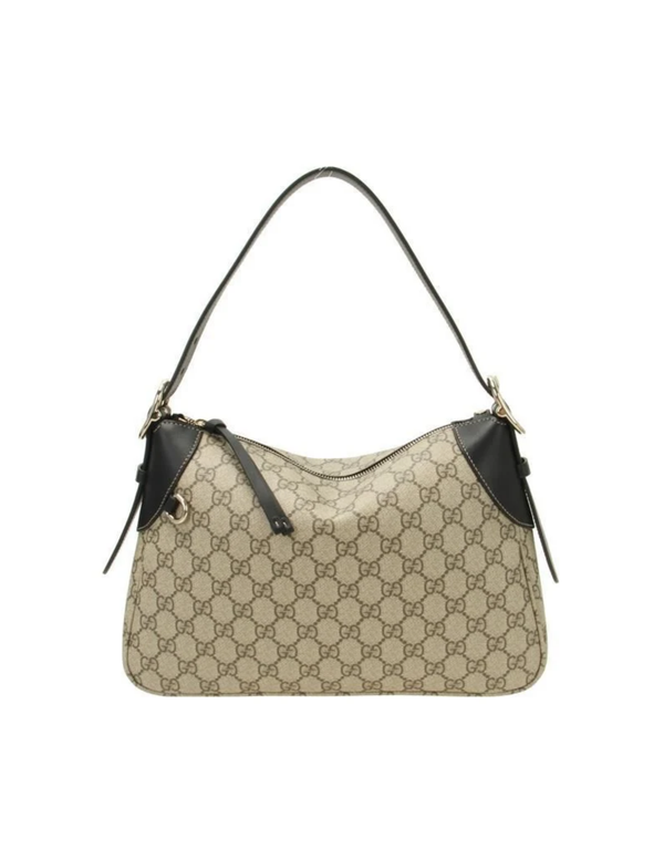 Gucci GG Emblem Medium Monogram Canvas Shoulder Bag – Beige & Black – Women
