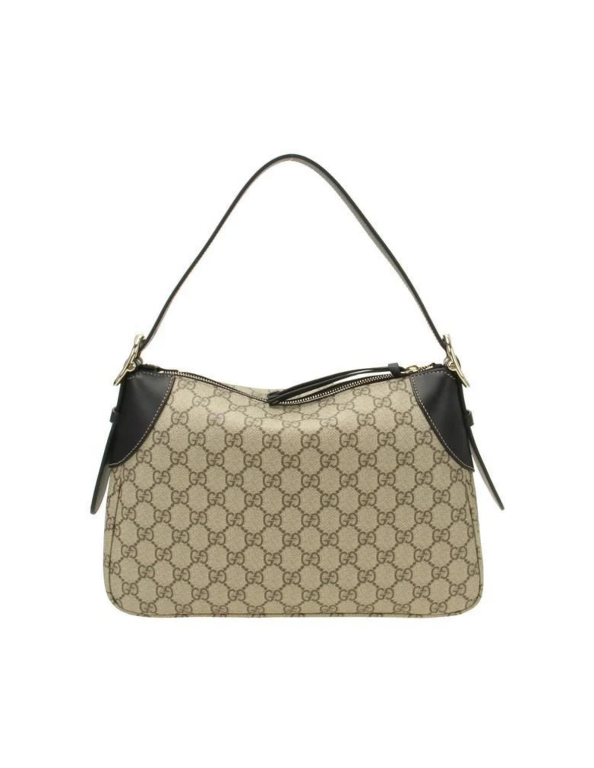 Gucci GG Emblem Medium Monogram Canvas Shoulder Bag – Beige & Black – Women