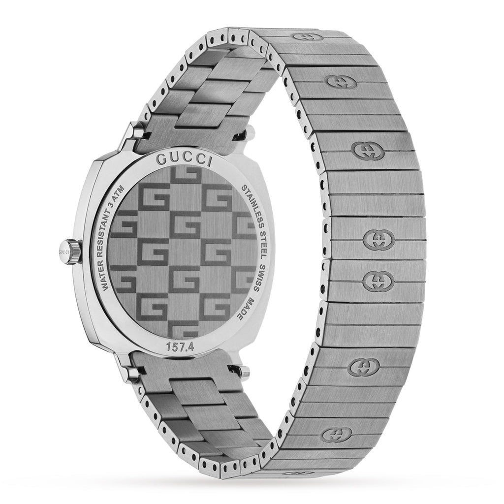 Gucci Grip 35mm Stainless Steel Watch – Silver – Unisex – caseback and bracelet view