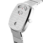 Gucci Grip 35mm Stainless Steel Watch – Silver – Unisex – case, crown and bracelet detail