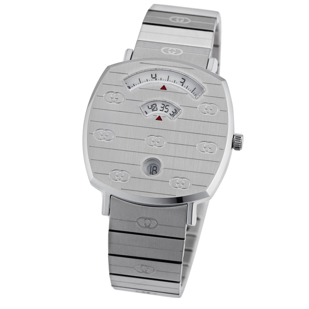 Gucci Grip 35mm Stainless Steel Watch – Silver – Unisex – angled front view