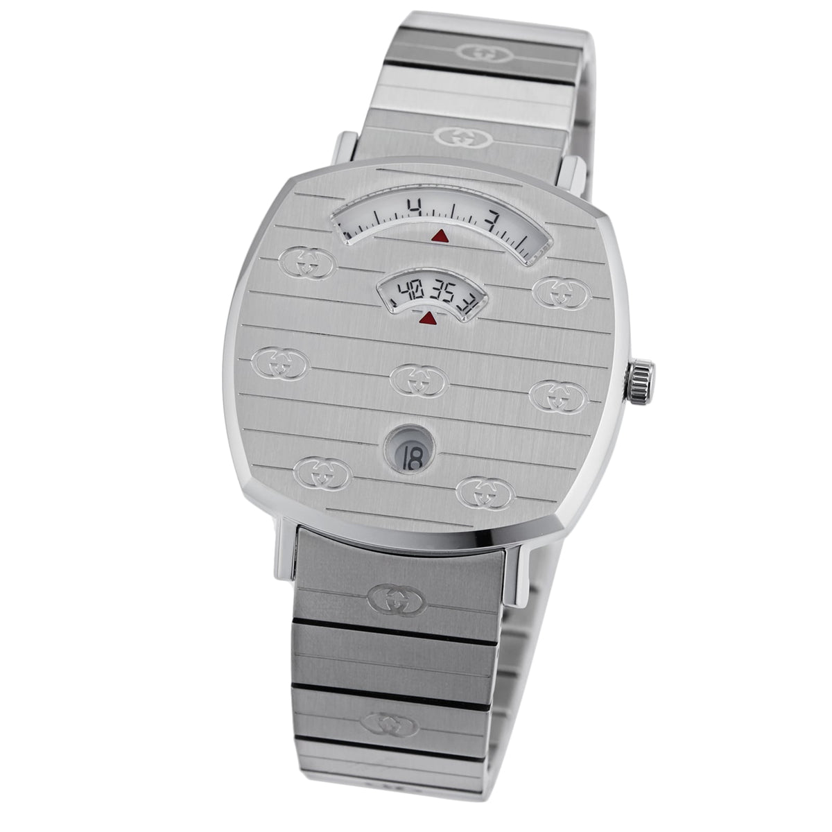 Gucci Grip 35mm Stainless Steel Watch – Silver – Unisex – angled front view