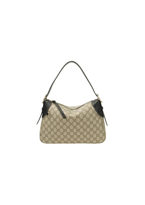 Gucci GG Emblem Medium Monogram Canvas Shoulder Bag – Beige & Black – Women