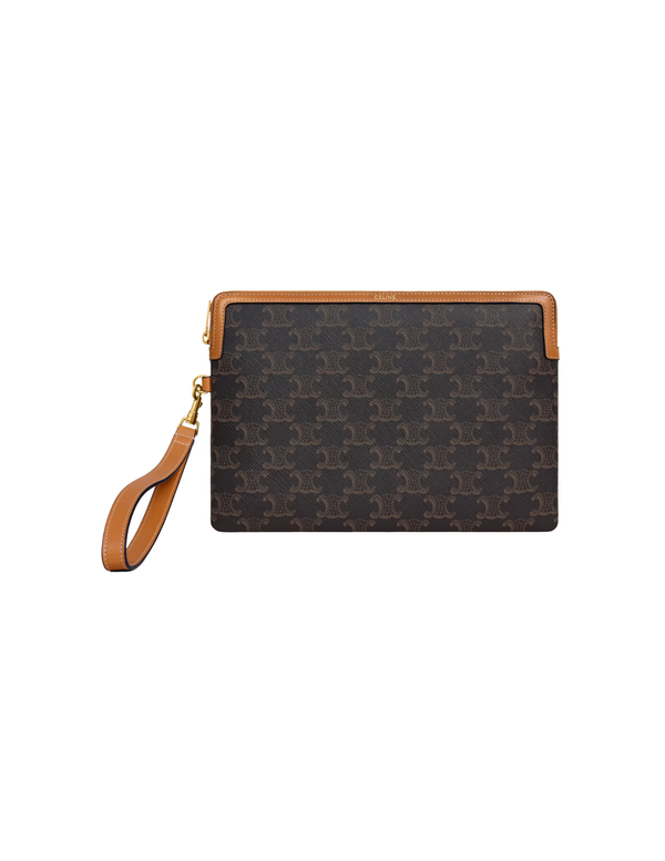 Celine Cuir Triomphe Small Canvas & Calfskin Wristlet Pouch – Tan – Women