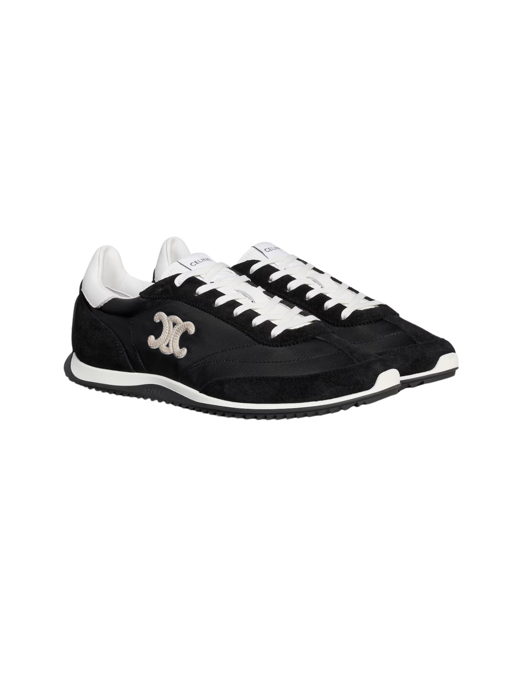 Celine Racer Triomphe Textile & Calfskin Sneakers – Black / White – Men