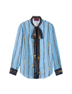 Gucci Marina Chain Print Silk Twill Tie-Neck Shirt – Light Blue – Women