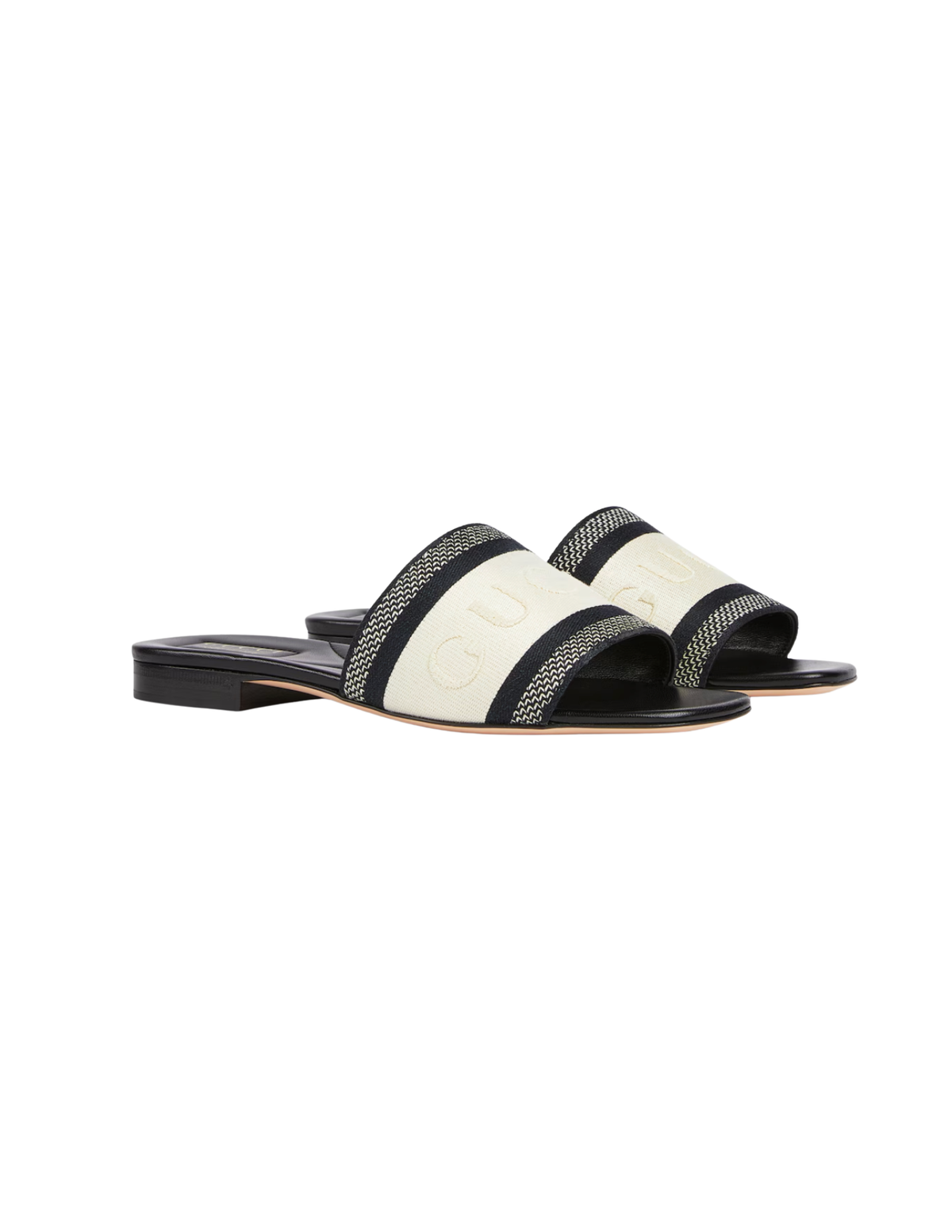 Gucci Web Logo-Embroidered Cotton Canvas Slide Sandals – Black / White – Women