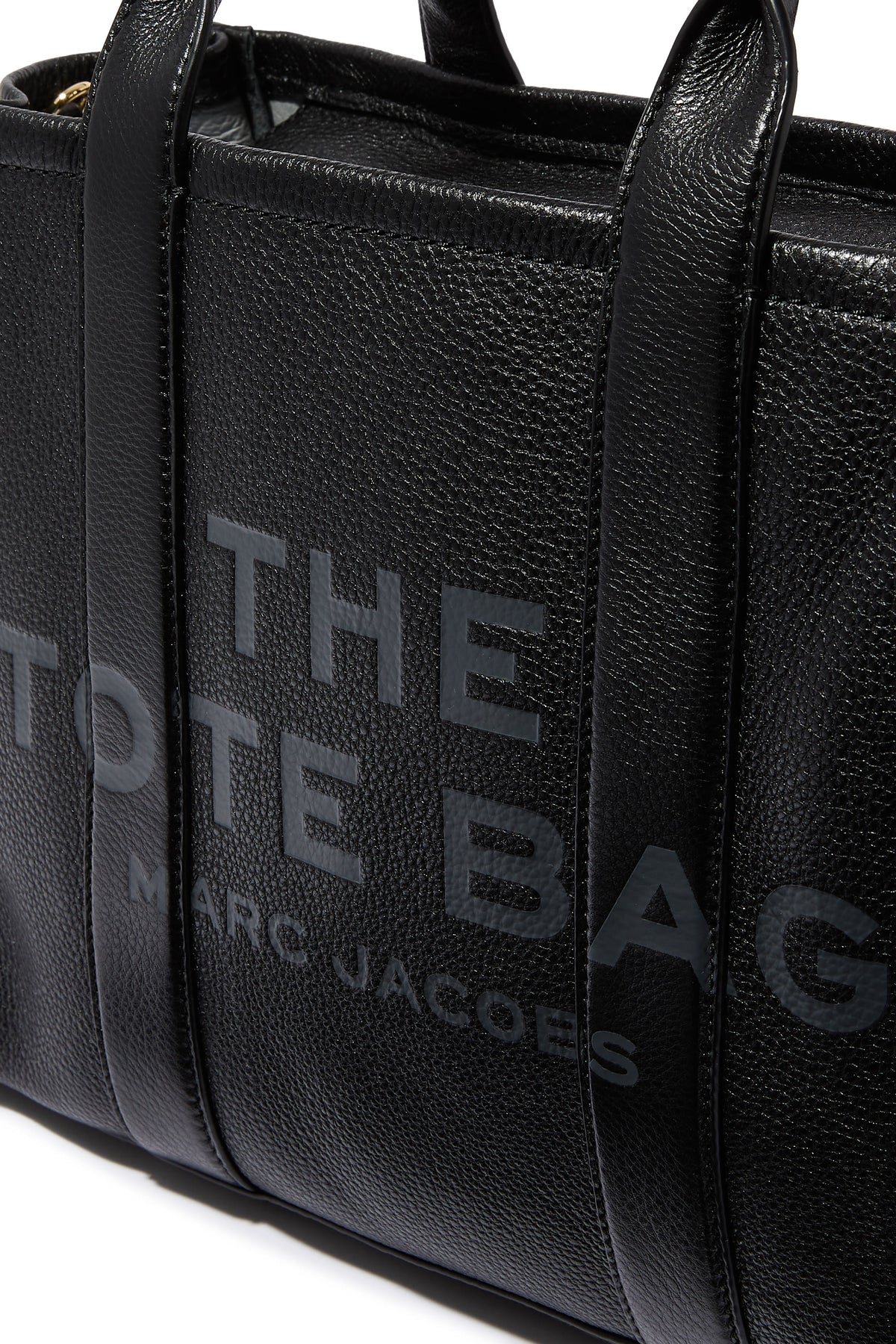 Marc Jacobs The Leather Medium Tote Bag in Black full-grain leather – front product view