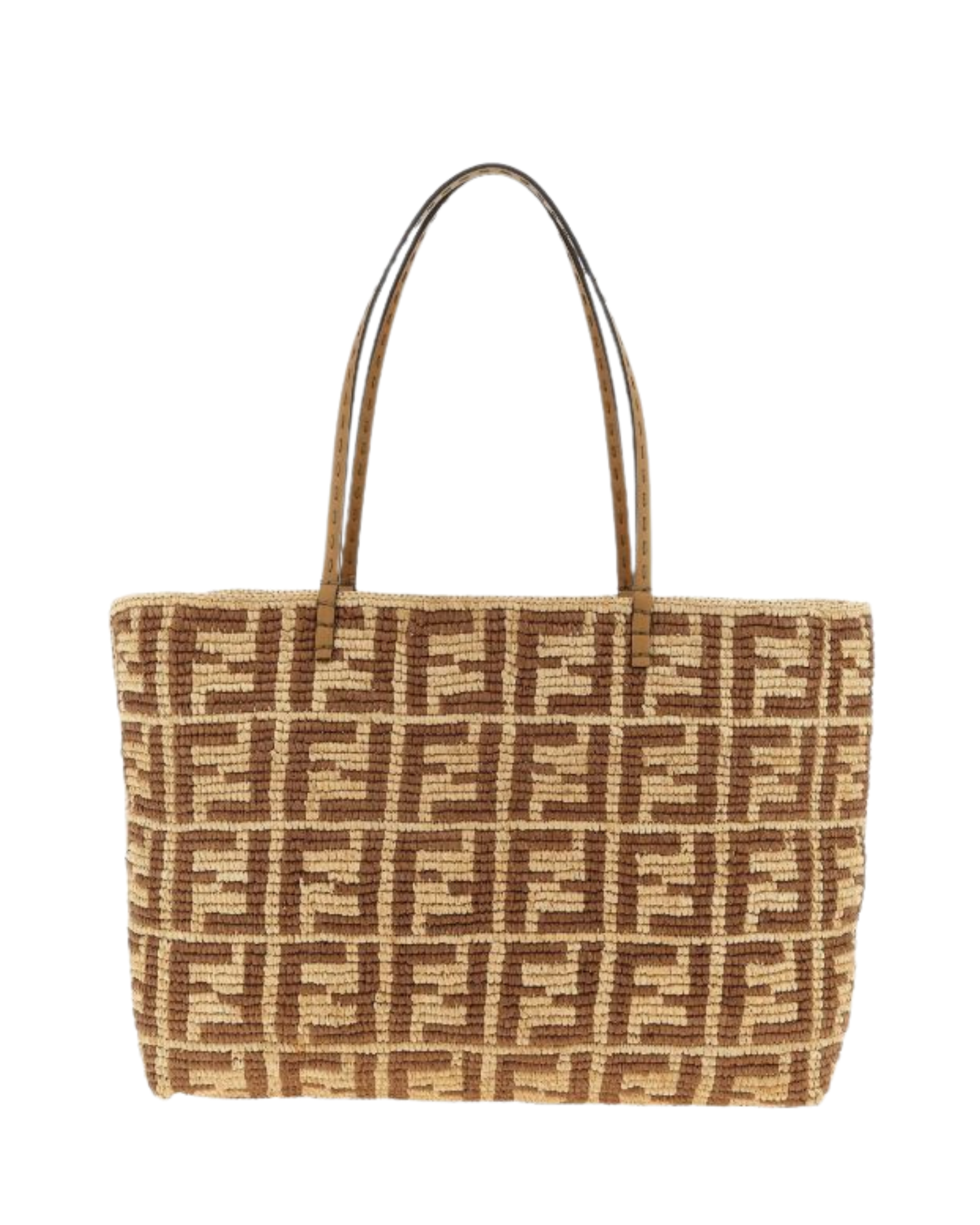 FENDI Roll Large Beige FF raffia crochet shopper