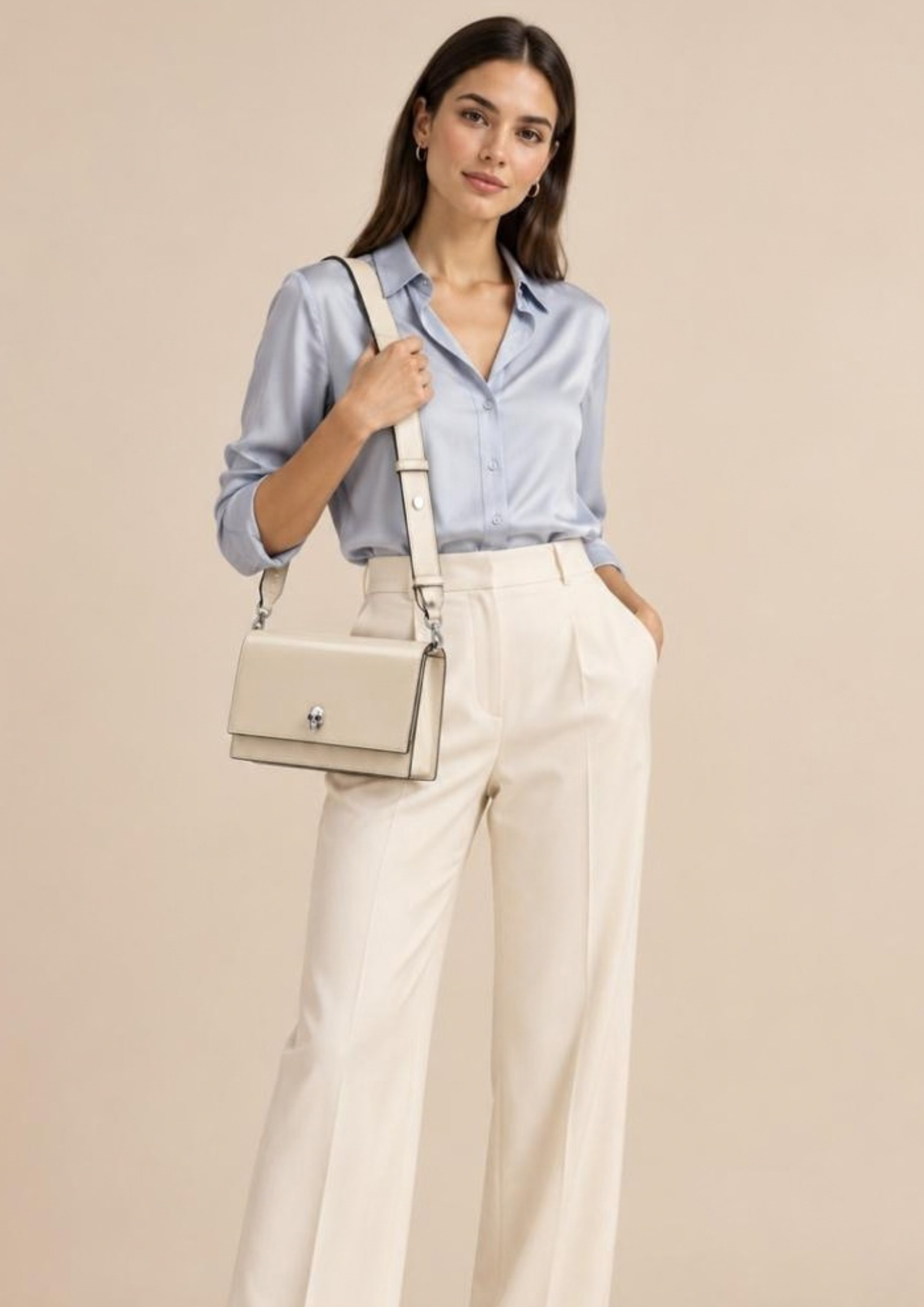 Alexander McQueen Biker Small Skull Leather Shoulder Bag – Beige – Women