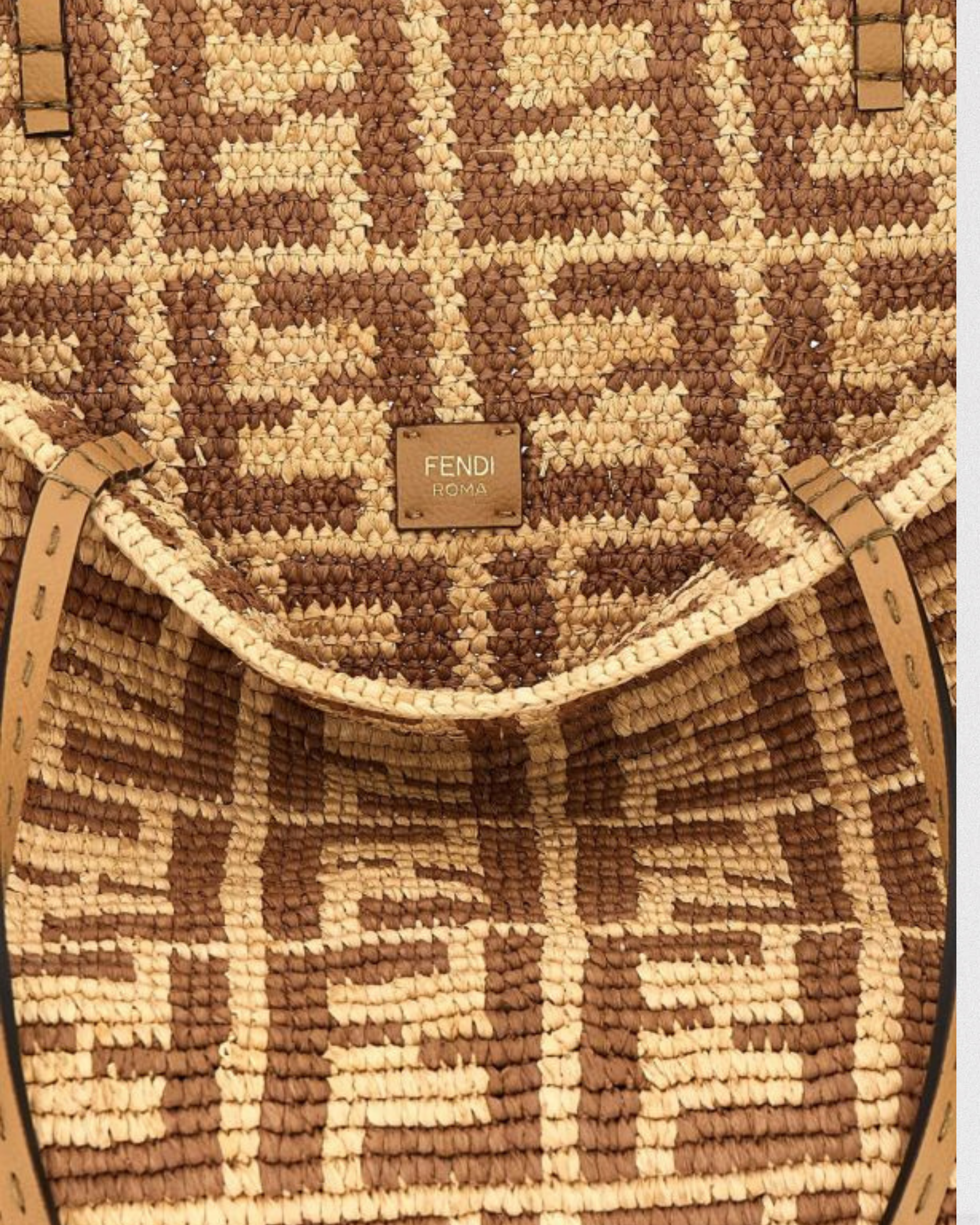 FENDI Roll Large Beige FF raffia crochet shopper