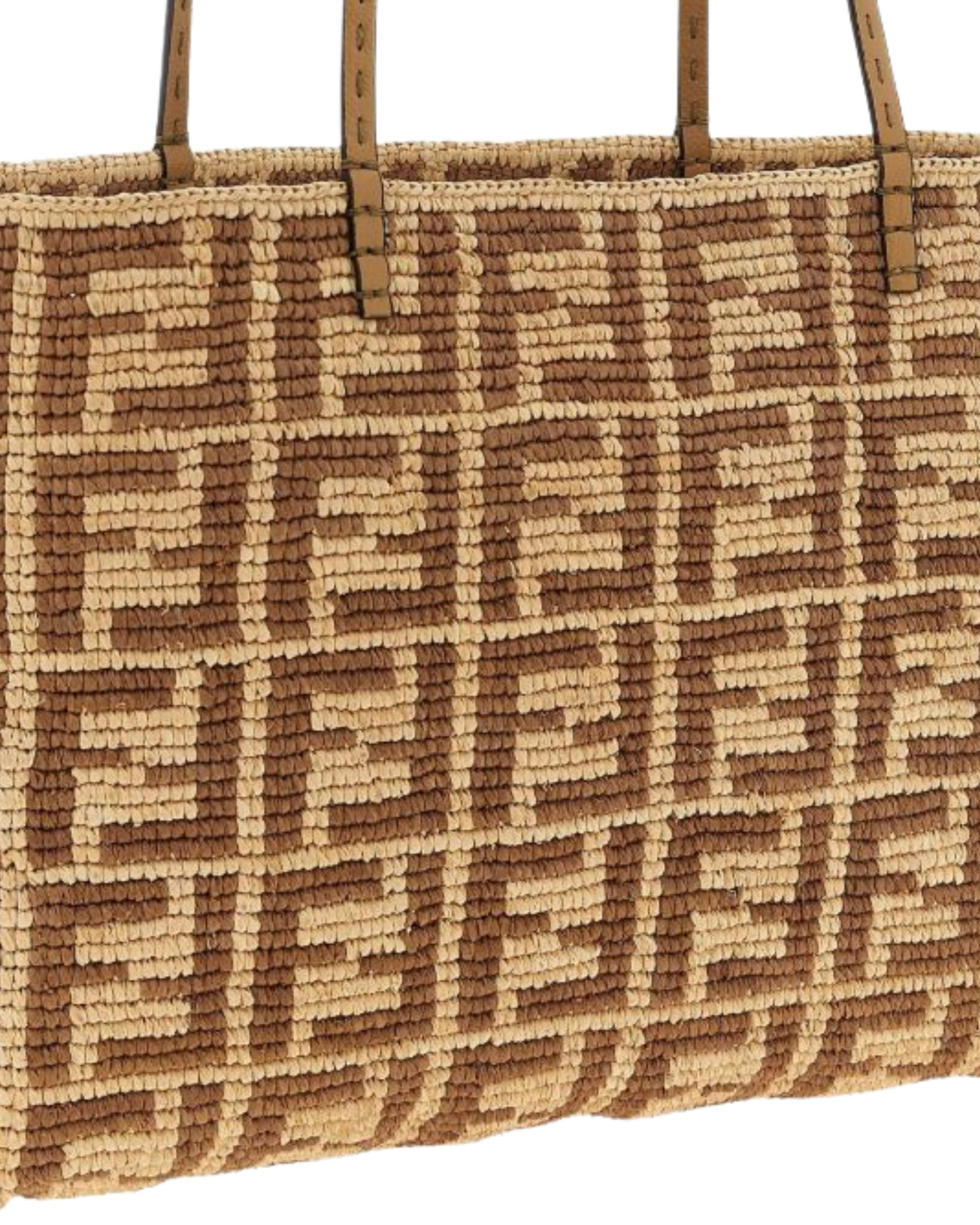 FENDI Roll Large Beige FF raffia crochet shopper