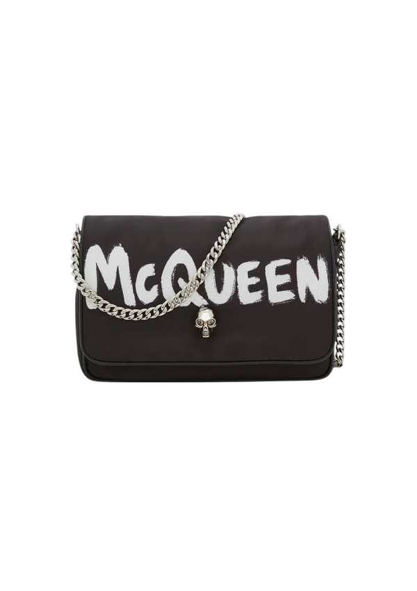 Alexander McQueen Small Skull Graffiti Shoulder Bag – Black/White – Women