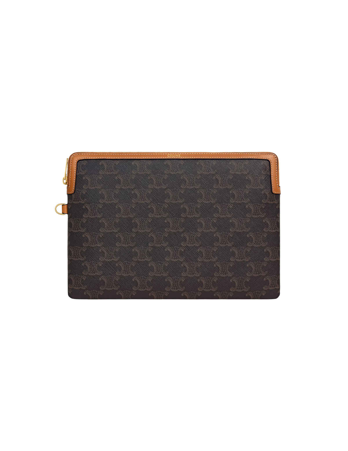 Celine Cuir Triomphe Small Canvas & Calfskin Wristlet Pouch – Tan – Women