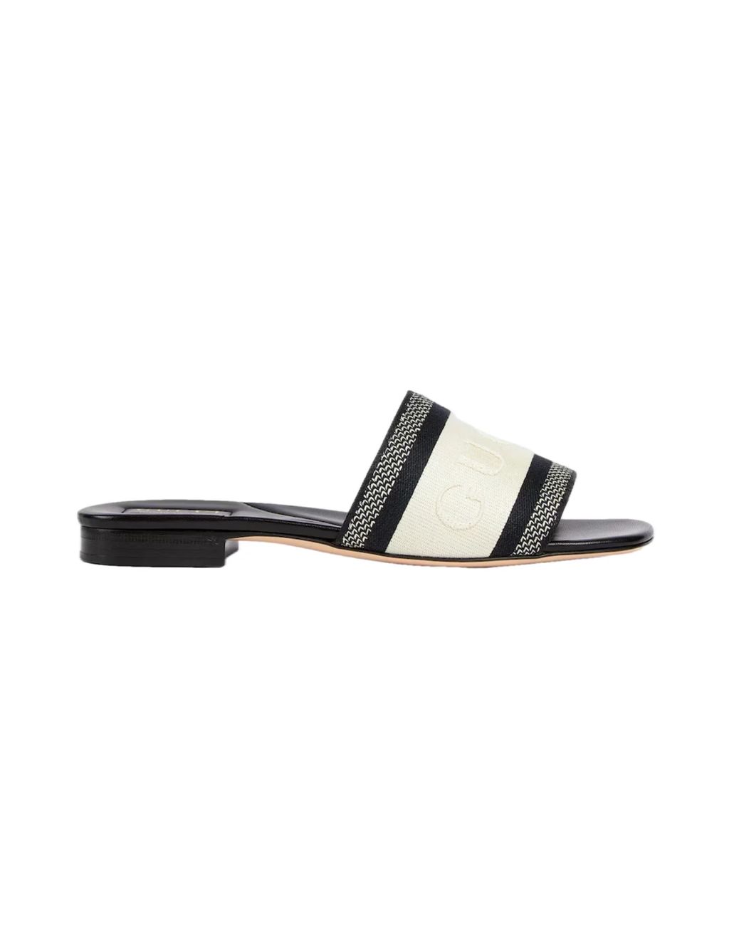 Gucci Web Logo-Embroidered Cotton Canvas Slide Sandals – Black / White – Women