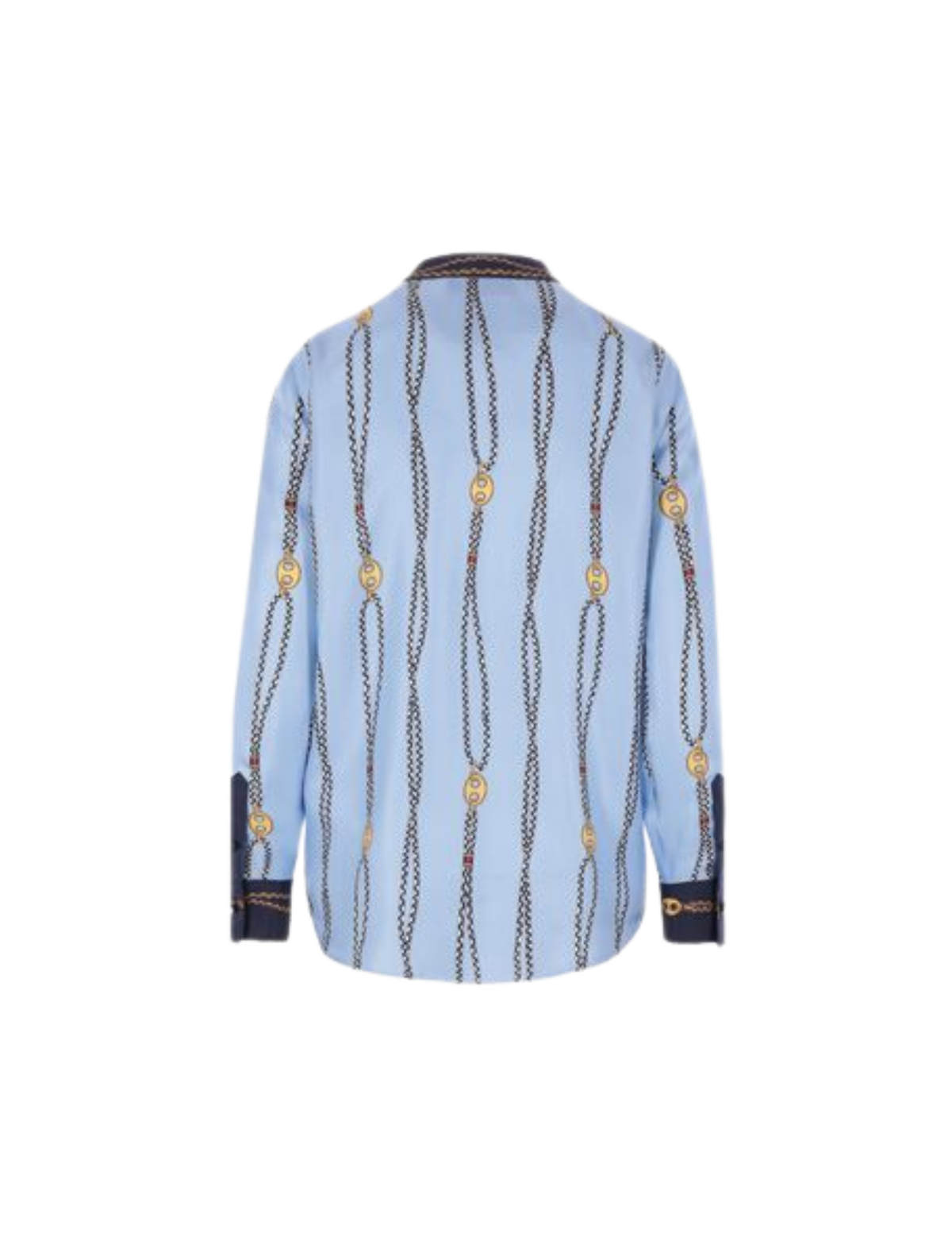 Gucci Marina Chain Print Silk Twill Tie-Neck Shirt – Light Blue – Women