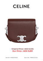 Celine Small Besace Strap Triomphe Calfskin Shoulder Bag – Brown – Women