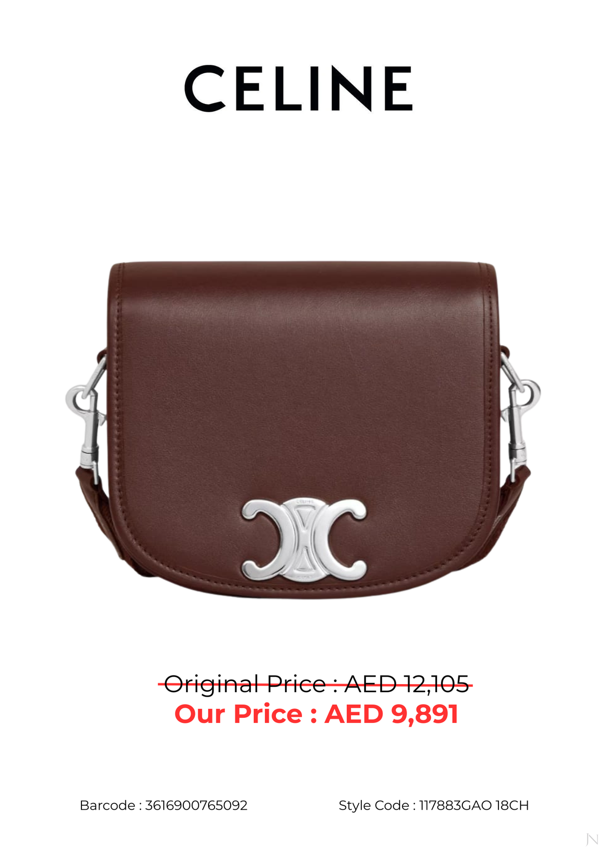 Celine Small Besace Strap Triomphe Calfskin Shoulder Bag – Brown – Women