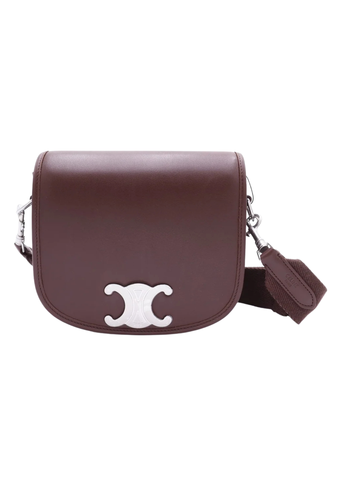 Celine Small Besace Strap Triomphe Calfskin Shoulder Bag – Brown – Women