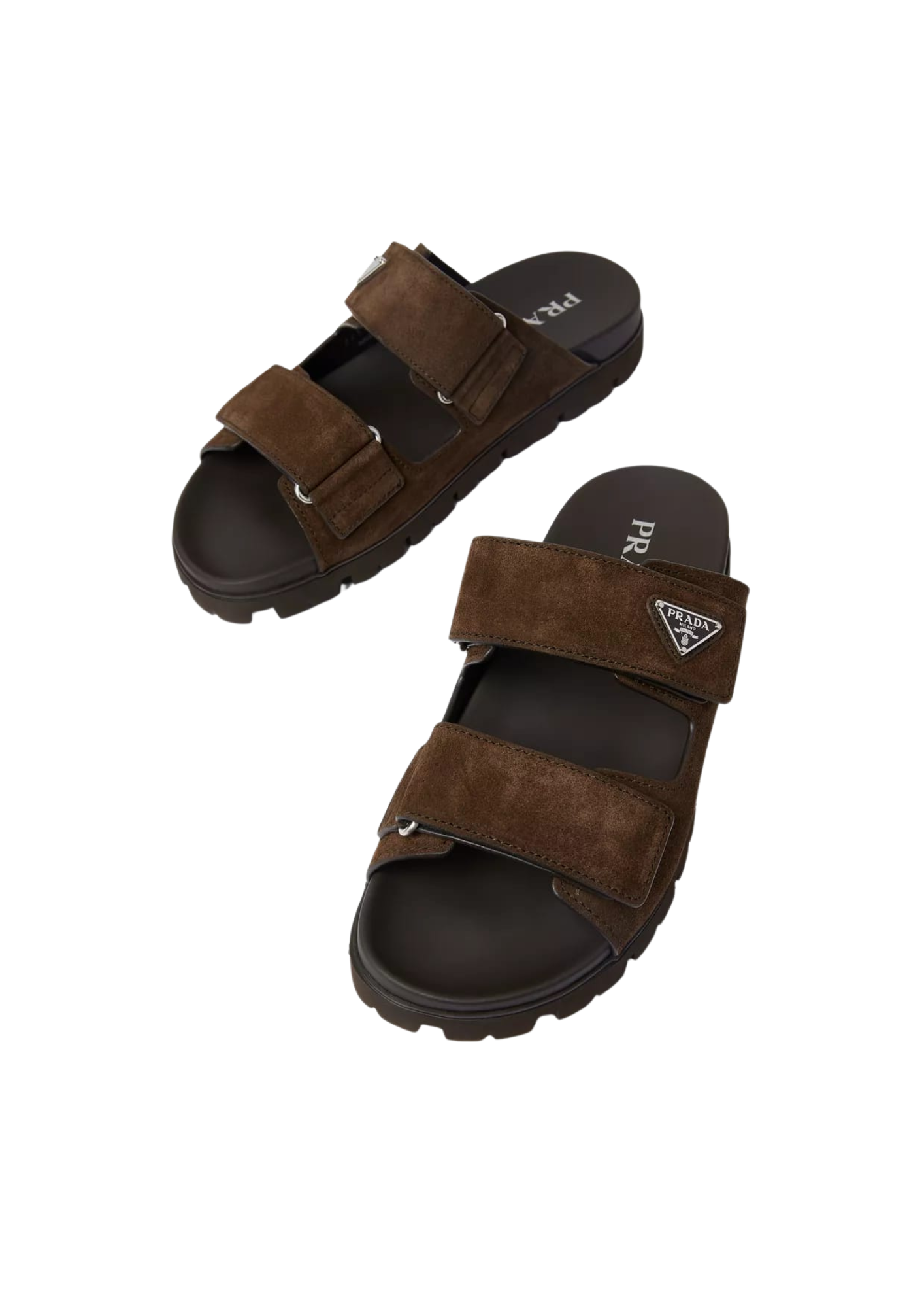 Prada Suede Double-Strap Slides Dark Brown Men