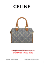Celine Small Boston Triomphe Jacquard & Calfskin Handbag – Navy/Ecru – Women