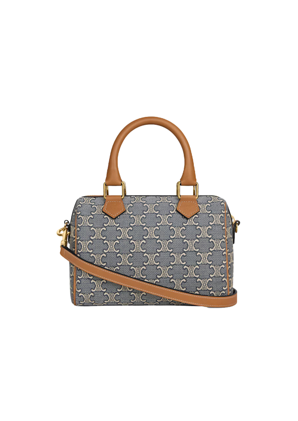 Celine Small Boston Triomphe Jacquard & Calfskin Handbag – Navy/Ecru – Women