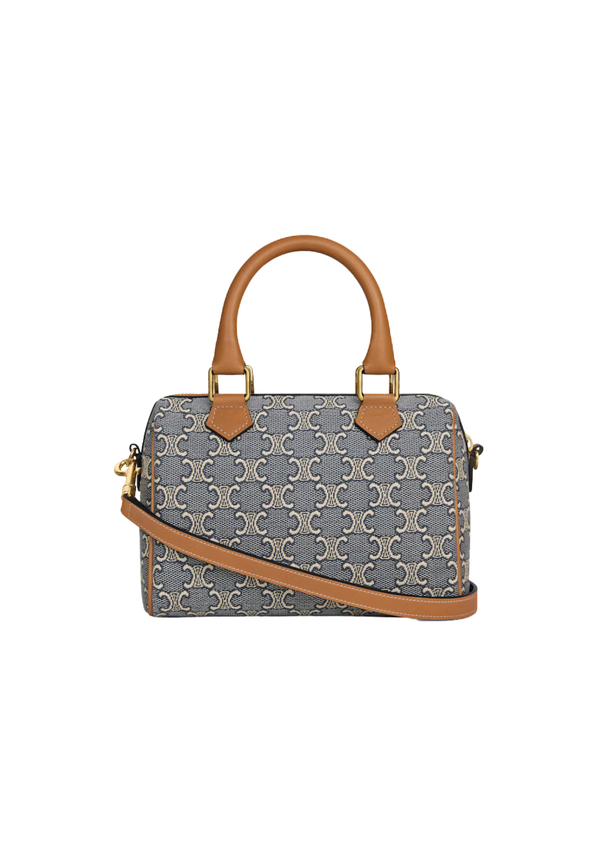 Celine Small Boston Triomphe Jacquard & Calfskin Handbag – Navy/Ecru – Women