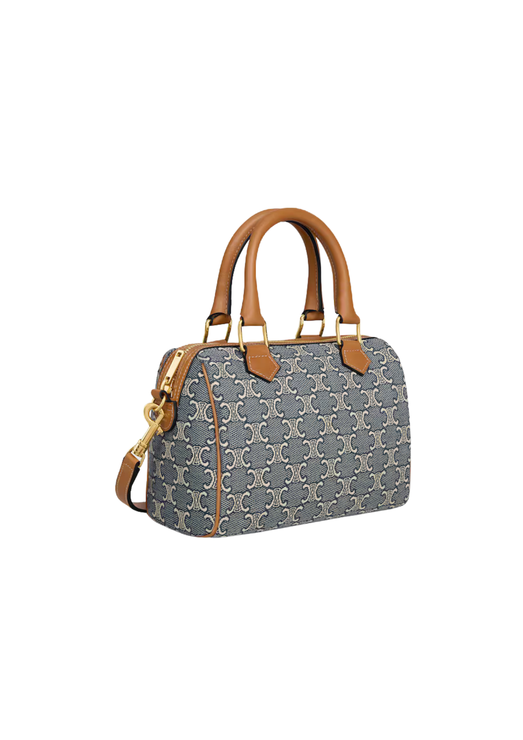 Celine Small Boston Triomphe Jacquard & Calfskin Handbag – Navy/Ecru – Women