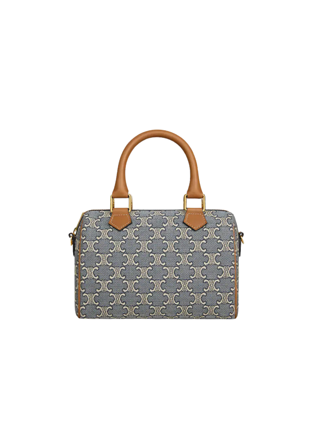 Celine Small Boston Triomphe Jacquard & Calfskin Handbag – Navy/Ecru – Women