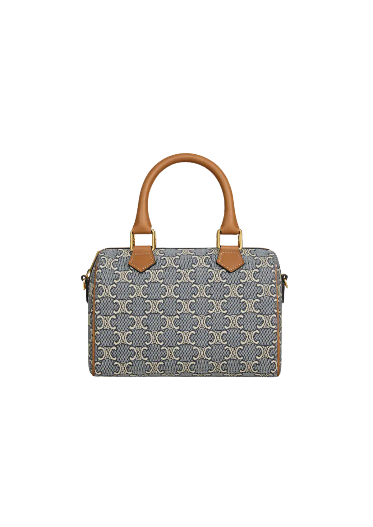 Celine Small Boston Triomphe Jacquard & Calfskin Handbag – Navy/Ecru – Women