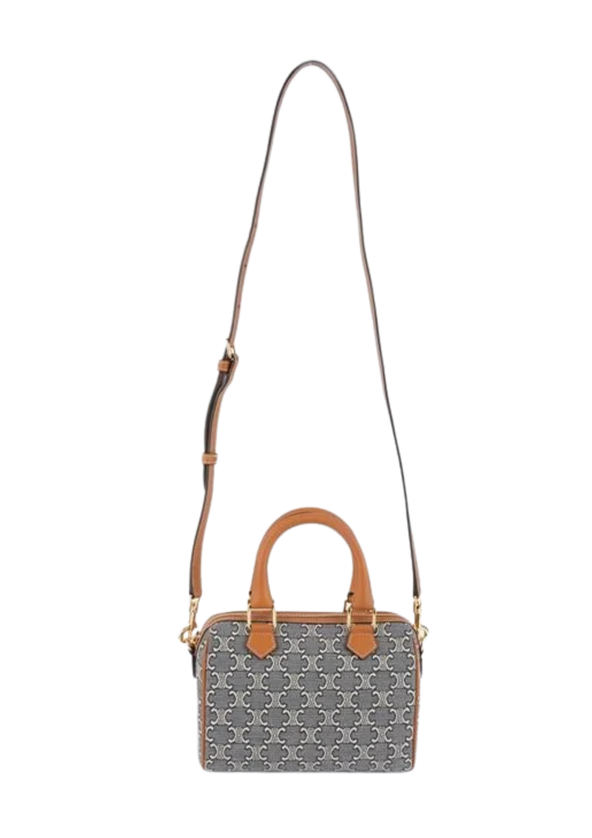Celine Small Boston Triomphe Jacquard & Calfskin Handbag – Navy/Ecru – Women