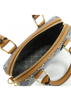 Celine Small Boston Triomphe Jacquard & Calfskin Handbag – Navy/Ecru – Women