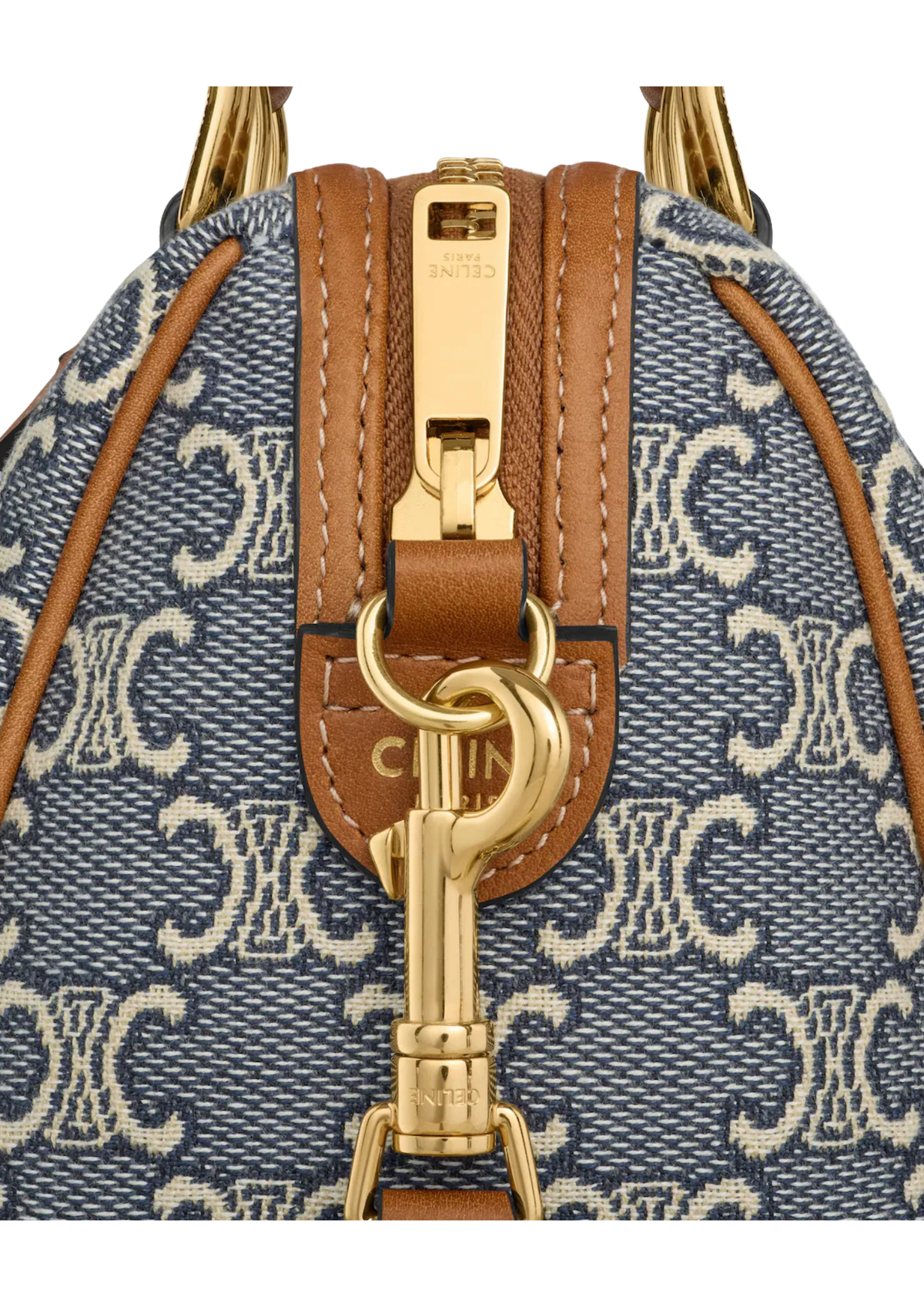 Celine Small Boston Triomphe Jacquard & Calfskin Handbag – Navy/Ecru – Women