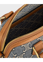 Celine Small Boston Triomphe Jacquard & Calfskin Handbag – Navy/Ecru – Women