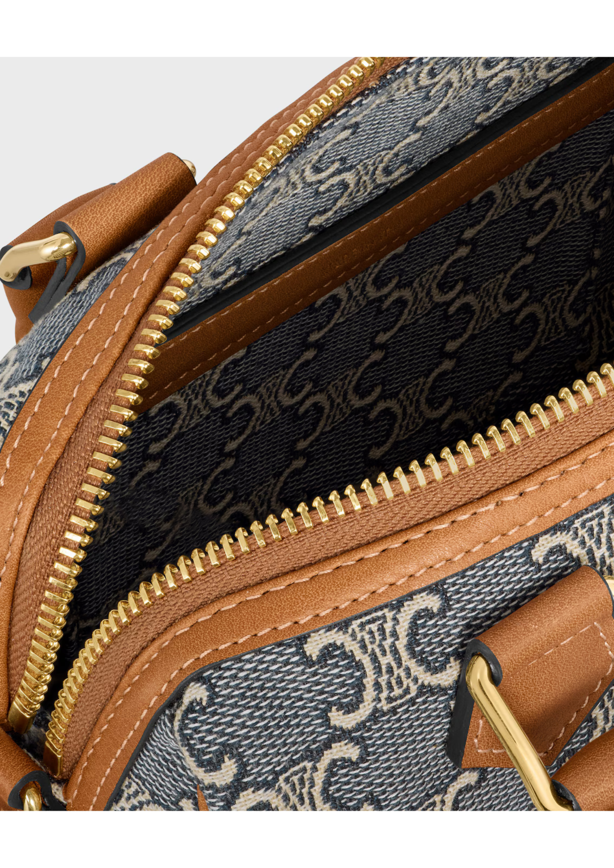 Celine Small Boston Triomphe Jacquard & Calfskin Handbag – Navy/Ecru – Women