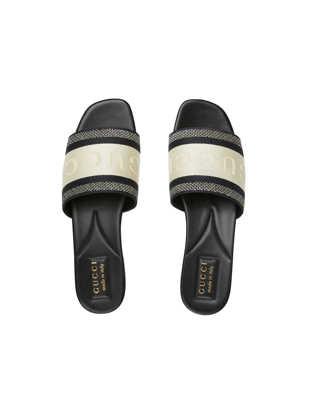 Gucci Web Logo-Embroidered Cotton Canvas Slide Sandals – Black / White – Women