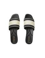 Gucci Web Logo-Embroidered Cotton Canvas Slide Sandals – Black / White – Women