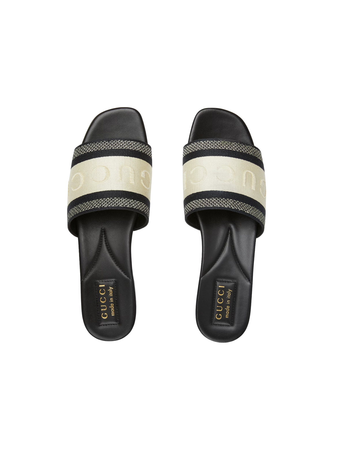 Gucci Web Logo-Embroidered Cotton Canvas Slide Sandals – Black / White – Women
