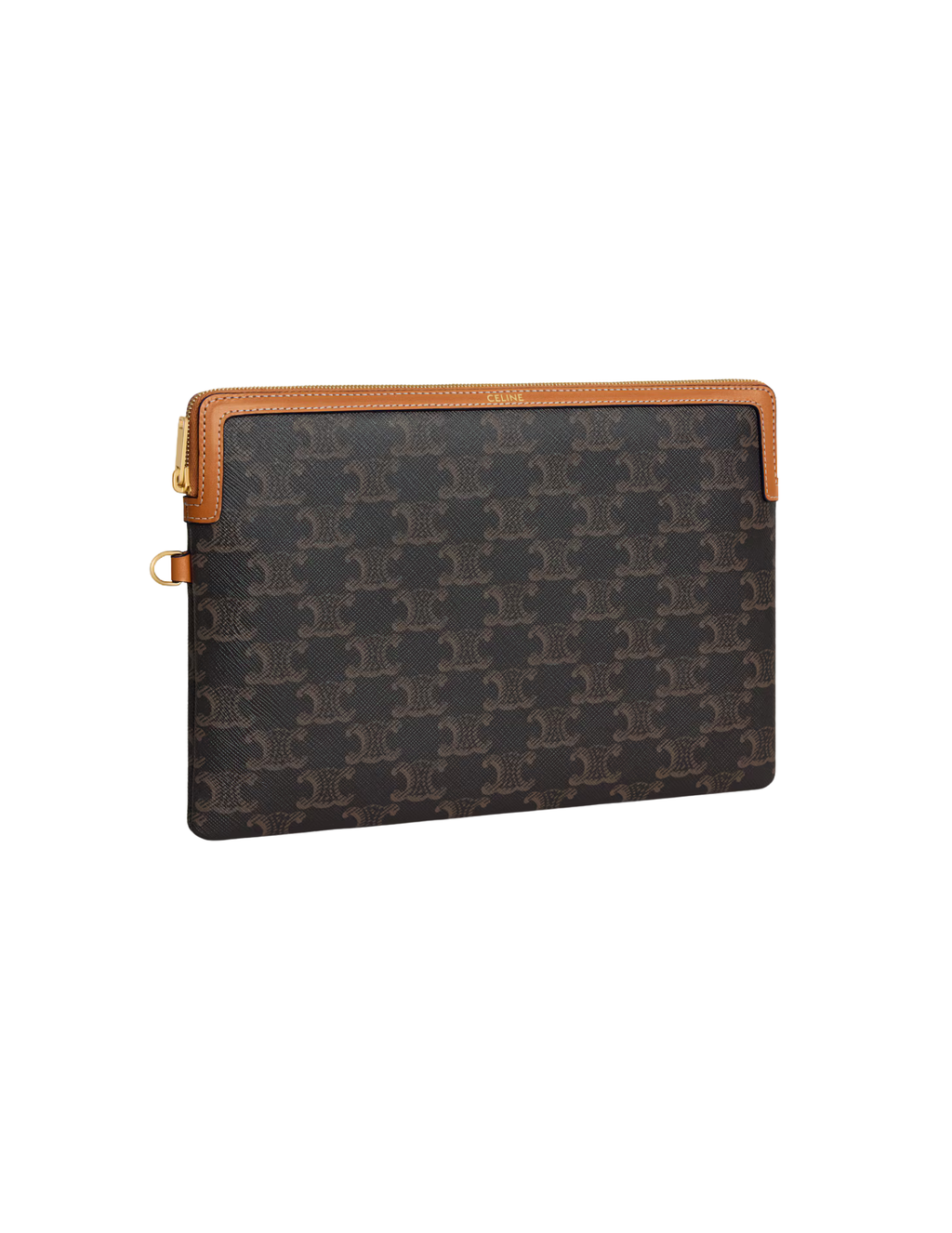 Celine Cuir Triomphe Small Canvas & Calfskin Wristlet Pouch – Tan – Women