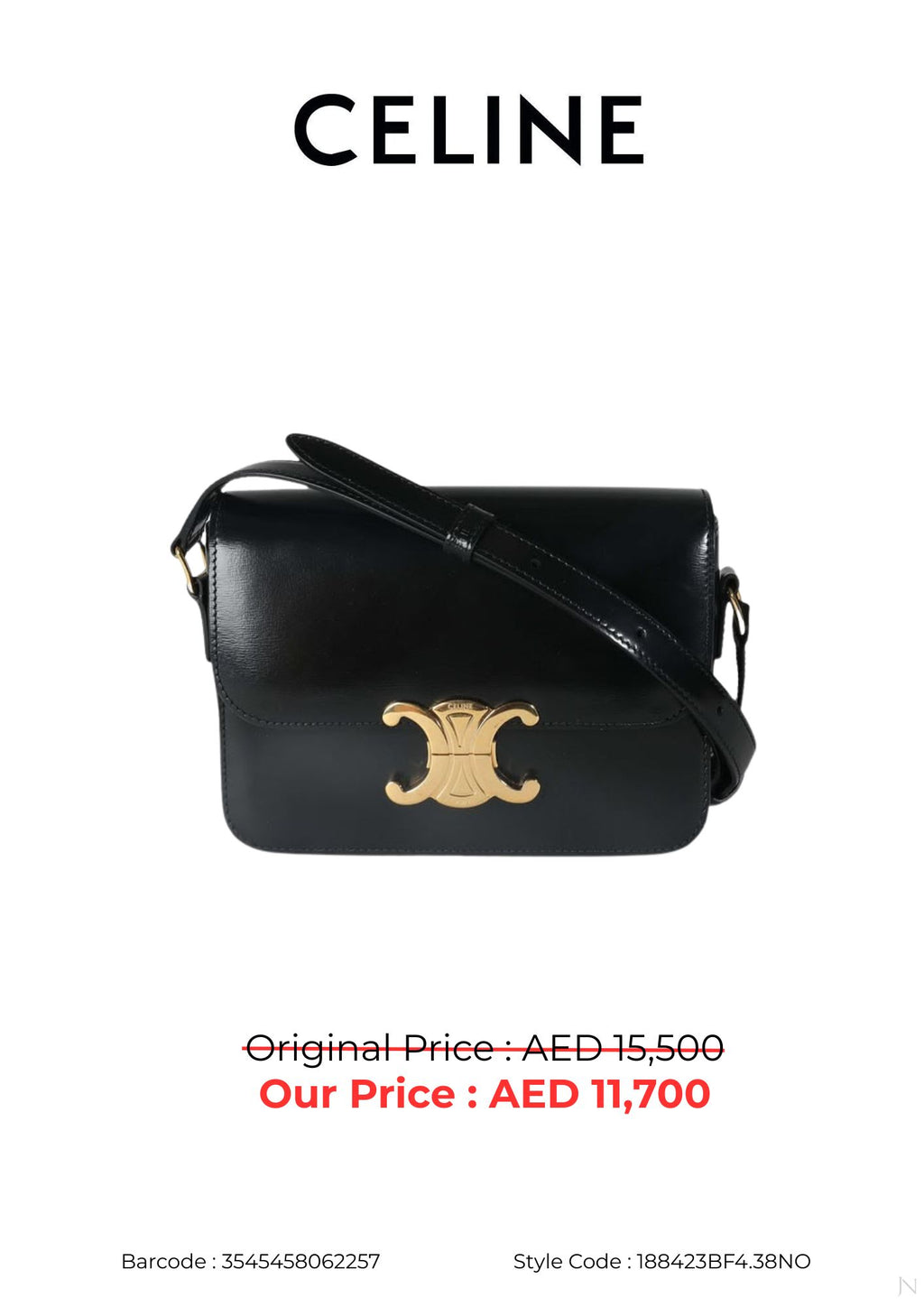 Celine Teen Triomphe Shiny Calfskin Shoulder Bag – Black – Women