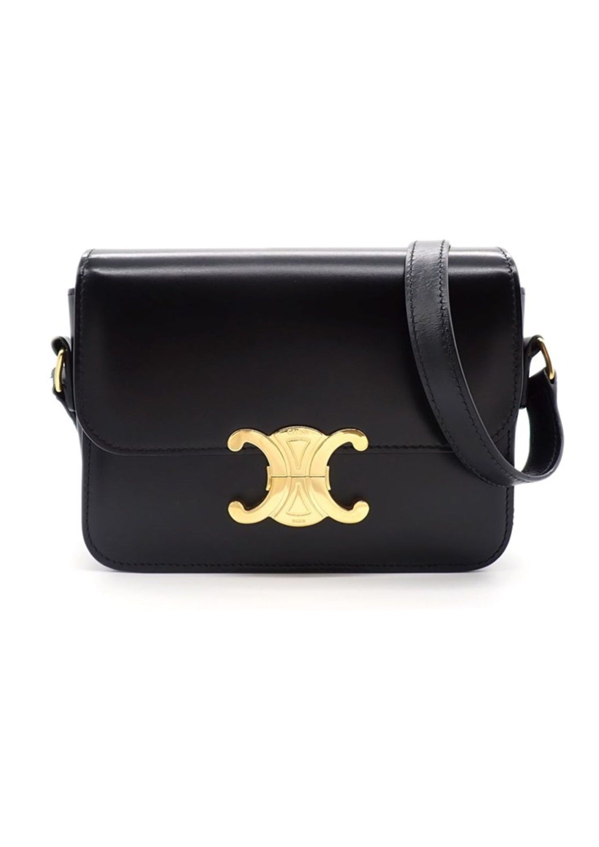 Celine Teen Triomphe Shiny Calfskin Shoulder Bag – Black – Women