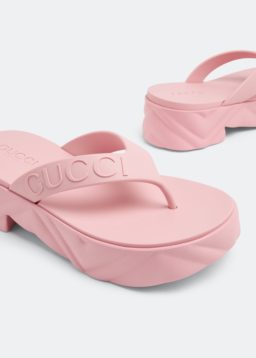 Gucci Logo -Debossed Platform Flip-Flops in Pink - product view 5